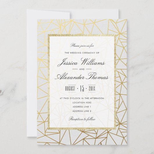 Classy Gold en White Wedding Kaart (Voorkant)
