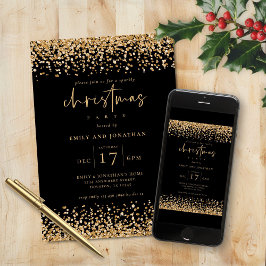Classy Gold Faux Glitter Kerstfeest Zwart Kaart