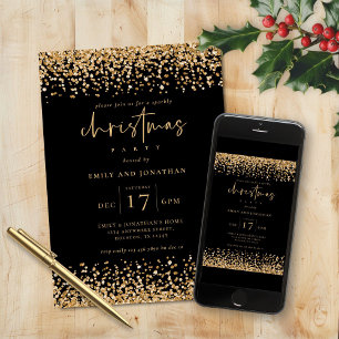 Classy Gold Faux Glitter Kerstfeest Zwart Kaart
