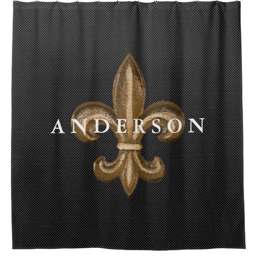 Classy Gold Fleur de Lis en Black | Aangepast Douchegordijn (Voorkant)