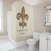 Classy Gold Fleur de Lis en Taupe | Gepersonalisee Douchegordijn (In situ)