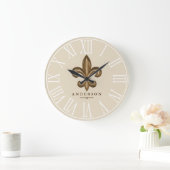 Classy Gold Fleur de Lis en Taupe | Gepersonalisee Grote Klok (Huis)