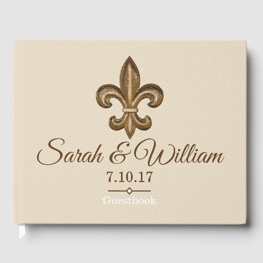 Classy Gold Fleur de Lis & Taupe | Gepersonaliseer Gastenboek (Voorkant)