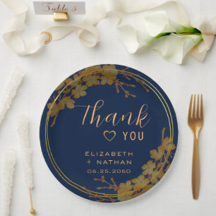 Classy Gold Floral Navy Blue Papieren Bordje