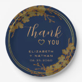 Classy Gold Floral Navy Blue Papieren Bordje (Voorkant)