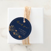 Classy Gold Floral Navy Blue Weddenschap Hartelijk Bedankjes Labels (In situ)