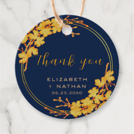 Classy Gold Floral Navy Blue Weddenschap Hartelijk Bedankjes Labels