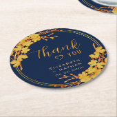 Classy Gold Floral Navy Blue Weddenschap Hartelijk Ronde Kartonnen Onderzetter (Gebogen)