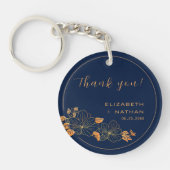 Classy Gold Floral Navy Blue Weddenschap Hartelijk Sleutelhanger (Voorkant)