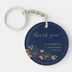 Classy Gold Floral Navy Blue Weddenschap Hartelijk Sleutelhanger