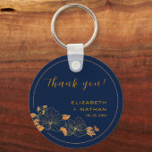 Classy Gold Floral Navy Blue Weddenschap Hartelijk Sleutelhanger (Voorkant)