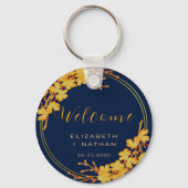 Classy Gold Floral Navy Blue Wedding Welcome Sleutelhanger (Achterkant)