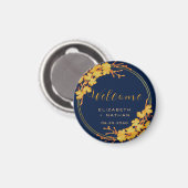Classy Gold Floral Navy Blue Wedding Welkom Magneet (Voorkant / Achterkant)