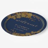 Classy Gold Floral Navy Blue Welkom Papieren Bordje (Gekanteld)