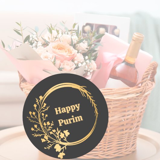 Classy Gold Flowers Happy Purim Ronde Sticker