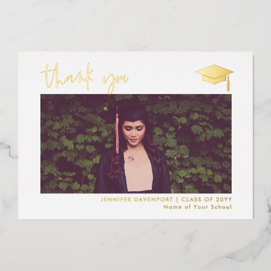 Classy Gold foil Afstuderen dank u met foto Folie Feestdagenkaart (Voorkant)