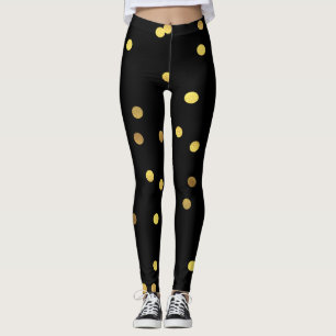 Classy Gold Foil Confetti Black Leggings