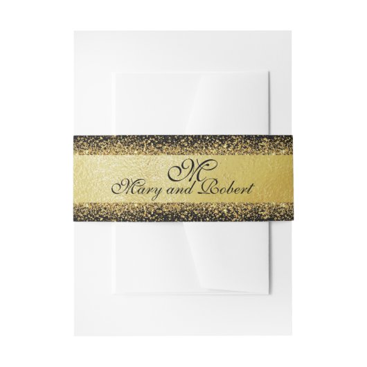 Classy Gold Foil-Confetti op zwart Uitnodigingen Wikkel (Voorkant Voorbeeld)