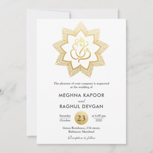 Classy Gold Foil Ganesha | Indische Goederenwedden Kaart (Voorkant)