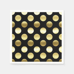 Classy Gold Foil Polka Dots Zwart Servet