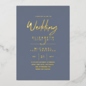 Classy GOLD FOIL Text Dusty Blue Wedding Elegant Folie Uitnodiging (Voorkant)