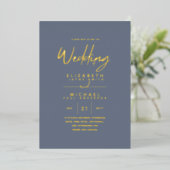 Classy GOLD FOIL Text Dusty Blue Wedding Elegant Folie Uitnodiging (Staand Voorkant)