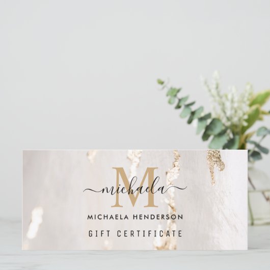 Classy Gold Foill Monogram Gift Voucher (Staand voorkant)
