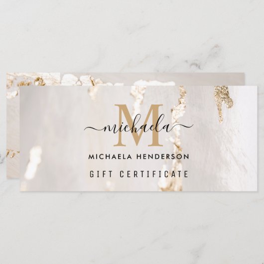 Classy Gold Foill Monogram Gift Voucher (Voorkant / Achterkant)