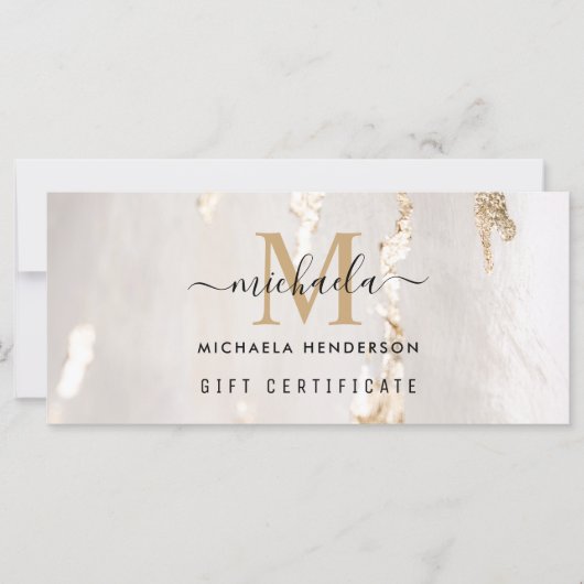 Classy Gold Foill Monogram Gift Voucher (Voorkant)