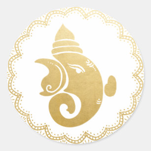 Classy Gold Ganapati Indian Hindu God Elegant Ronde Sticker