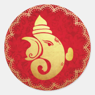 Classy Gold Ganapati Indian Hindu God Red Ronde Sticker