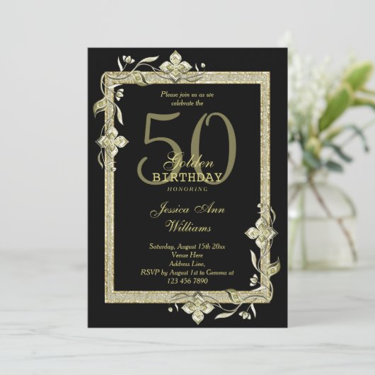 Classy Gold Gem & Glitter 50th Golden Birthday  Kaart (Staand voorkant)