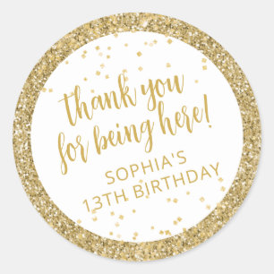Classy Gold Glitter Confetti Birthday Dank u Ronde Sticker