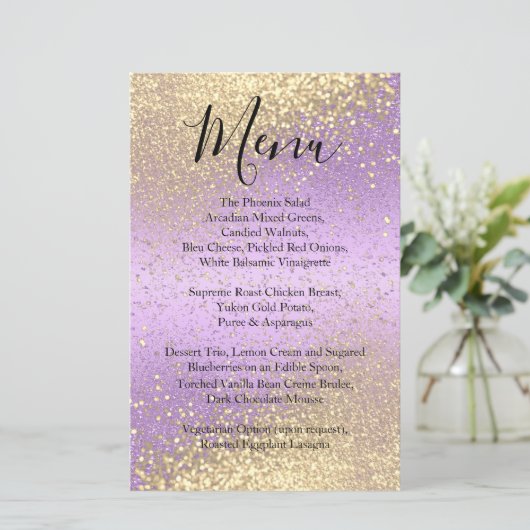 Classy Gold Glitter en Paarse Lavender - Menu (Staand voorkant)