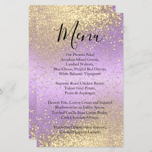 Classy Gold Glitter en Paarse Lavender - Menu (Voorkant / Achterkant)