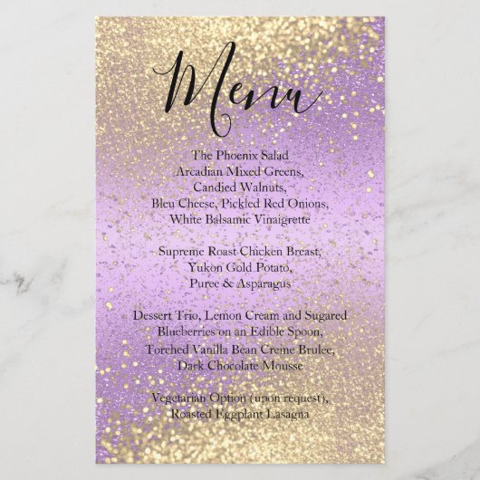 Classy Gold Glitter en Paarse Lavender - Menu (Voorkant)