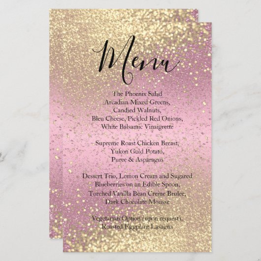Classy Gold Glitter en roze - Menu (Voorkant / Achterkant)