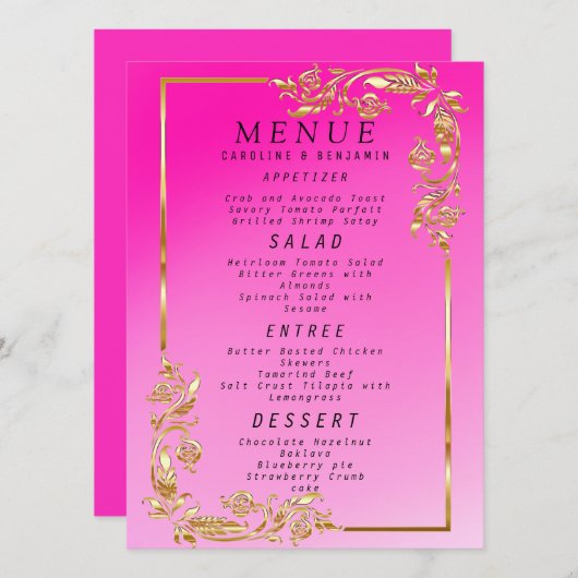 Classy Gold Glitter en roze - Menu (Voorkant / Achterkant)