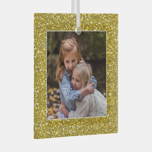 Classy Gold Glitter-kerstfoto Glas Ornament (Voorkant Rechts)