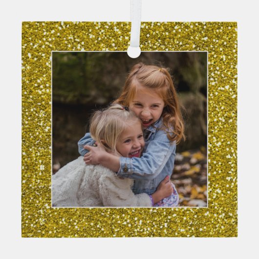 Classy Gold Glitter-kerstfoto Glas Ornament (Achterkant)