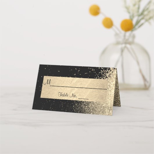Classy Gold Glitter op zwart Plaatskaartje (Voorkant)