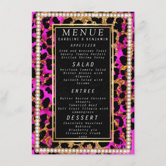 Classy Gold Glitter roze en zwart bruiloft Menu (Voorkant)