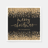 Classy Gold Glitter Vrolijk Kerstfeest Zwart Servet (Voorkant)