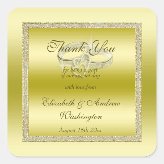 Classy Gold Glitter & Wedding Rings Vierkante Sticker (Voorkant)