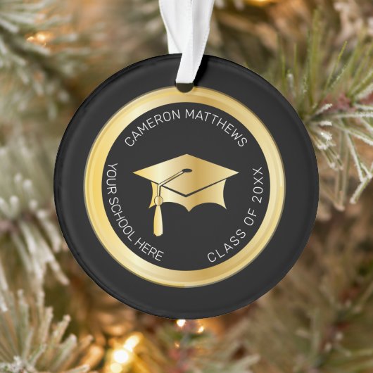 Classy Gold Graduation Cap and Tassel Photo Ornament (Boom)