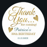 Classy Gold Green 50th Birthday - Hartelijk dank Ronde Sticker<br><div class="desc">50e verjaardag dank je stickers in de klas smaragdgroen en goudtypografie .</div>