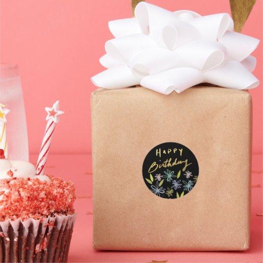 Classy Gold Happy Birthday Bouquet Ronde Sticker (Feest)