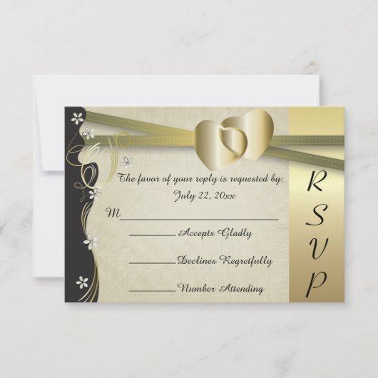  Classy Gold Heart Wedding - RSVP (Voorkant)