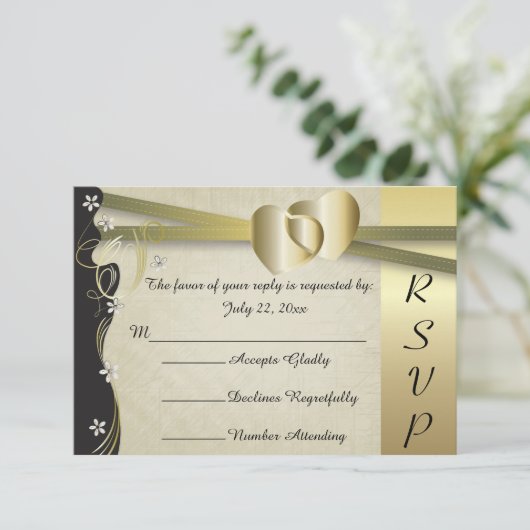 Classy Gold Heart Wedding - RSVP (Staand voorkant)
