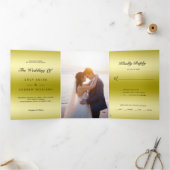 Classy Gold Jewel Gem Bow QR Code Wedding Drieluik Uitnodiging (Binnen)